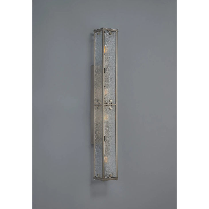 Idolite Vault 75cm 4 Light Rectangular Bathroom Wall Light Satin Nickel/Clear Diamond Pattern (C) Glass - IP44