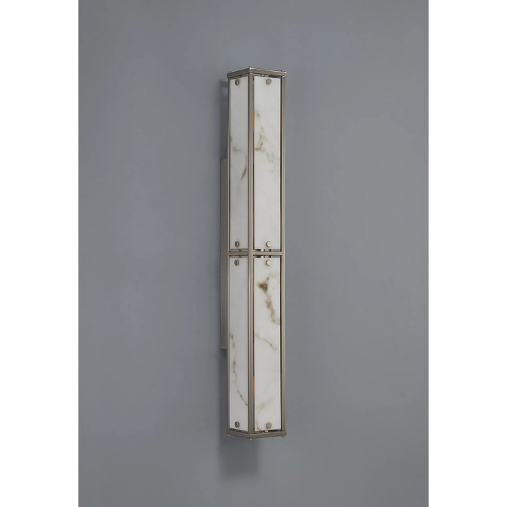Idolite Vault 75cm 4 Light Rectangular Bathroom Wall Light Satin Nickel/Grey Faux Alabaster (B) Glass - IP44