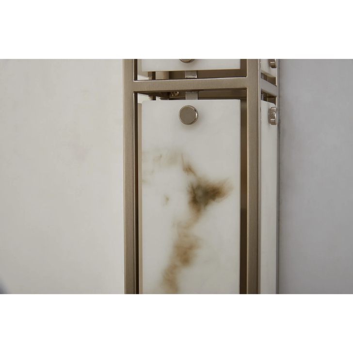 Idolite Vault 75cm 4 Light Rectangular Bathroom Wall Light Satin Nickel/Grey Faux Alabaster (B) Glass - IP44