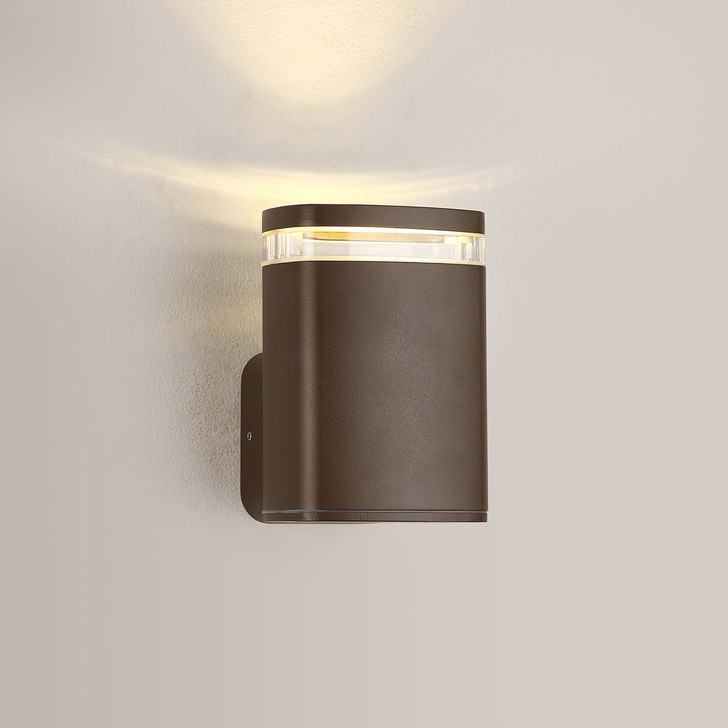 Idolite Vela 1 Light Matt Brown Exterior Wall Light Complete With Clear Lens - IP54