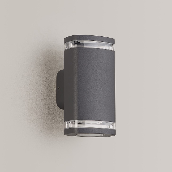 Idolite Vela 2 Light Grey Exterior Up And Down Wall Light Complete With Clear Lens - IP54