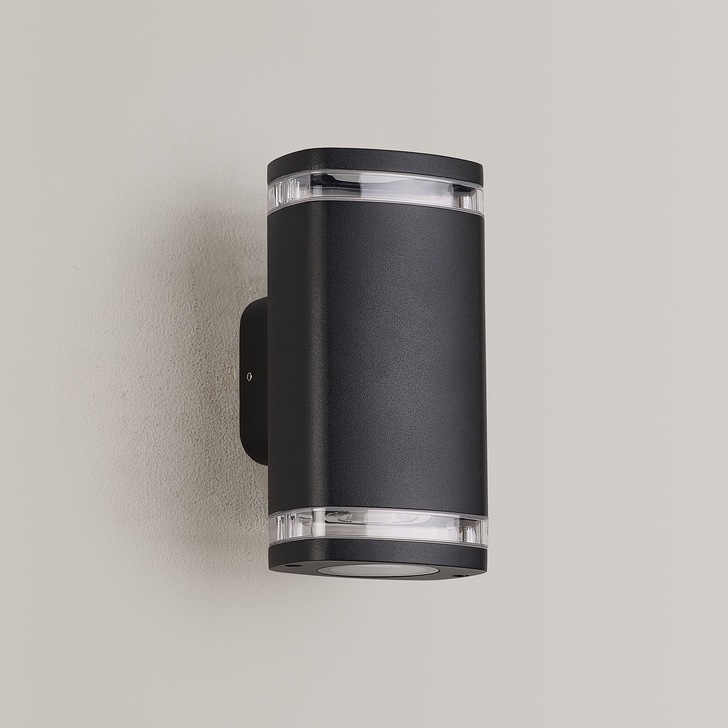 Idolite Vela 2 Light Matt Black Exterior Up And Down Wall Light Complete With Clear Lens - IP54