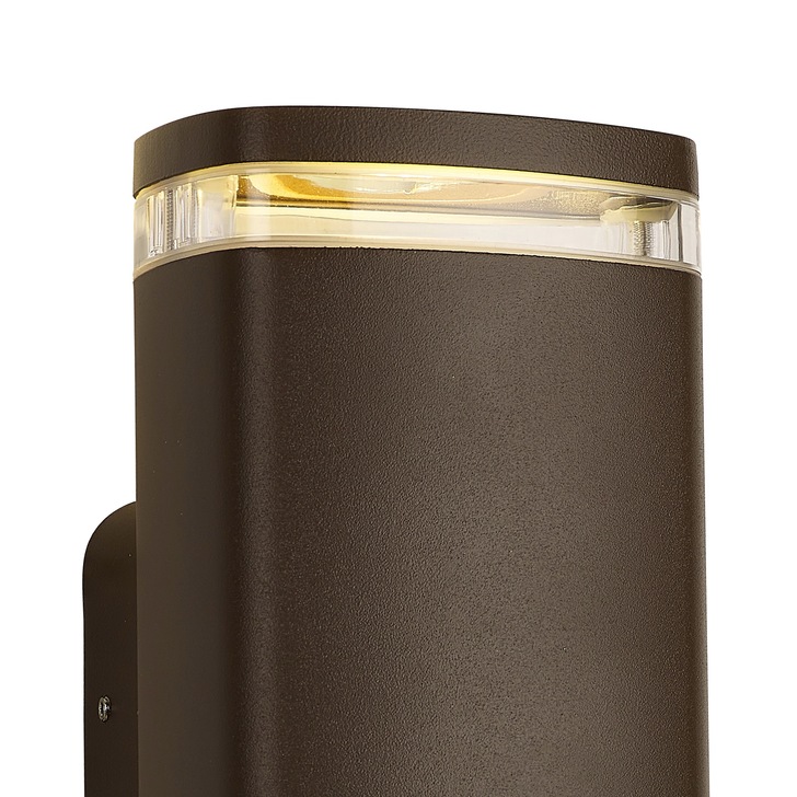 Idolite Vela 2 Light Matt Brown Exterior Up And Down Wall Light Complete With Clear Lens - IP54