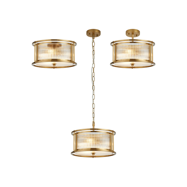 Idolite Waine 35cm 3 Light Round Flush Ceiling/Pendant Convertible Brass/Clear Glass