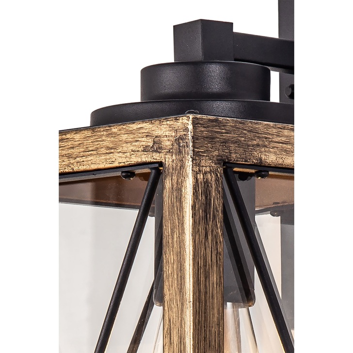 Idolite Whelan Wood Effect And Black Large Square Lantern Lamp With Clear Glasses