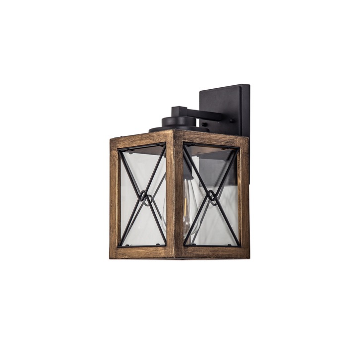 Idolite Whelan Wood Effect And Black Small Square Lantern Lamp With Clear Glasses