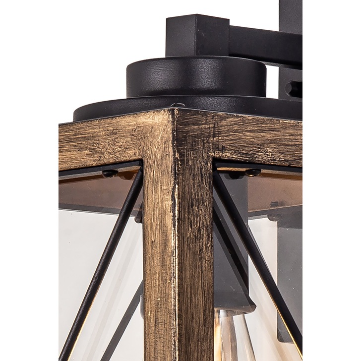 Idolite Whelan Wood Effect And Black Small Square Lantern Lamp With Clear Glasses