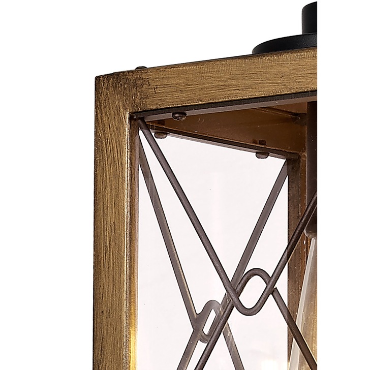 Idolite Whelan Wood Effect And Black Square Lantern Pendant Light With Clear Glasses