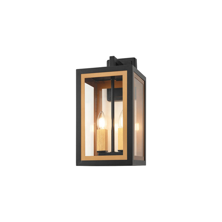 Idolite Wilmslow Satin Black And Gold 2 Light Small Rectangular Wall Light With Clear Glass Lens - IP54
