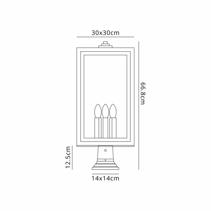 Idolite Wilmslow Satin Black And Gold 3 Light Large Rectangular Post Lamp With Clear Glass Lens - IP54