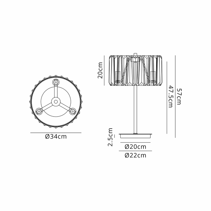 Idolite Windsor 3 Light Brass Crystal Table Lamp