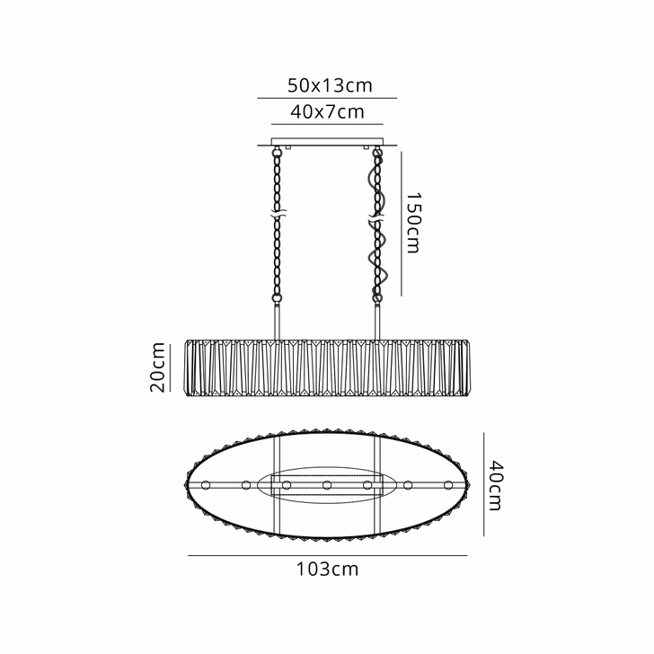 Idolite Windsor Brass Linear 7 Light Crystal Pendant Light - 90cm