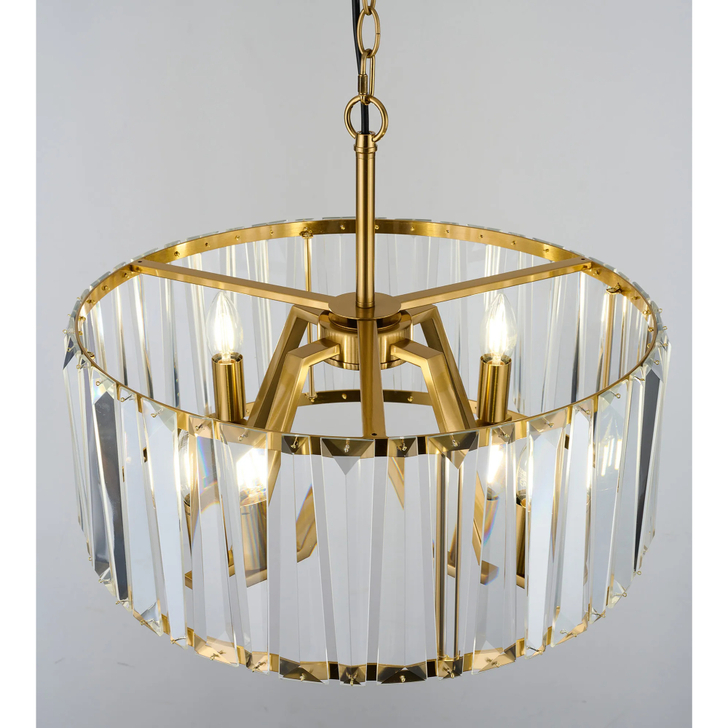 Idolite Windsor Brass Round 4 Light Crystal Pendant Light - 50cm