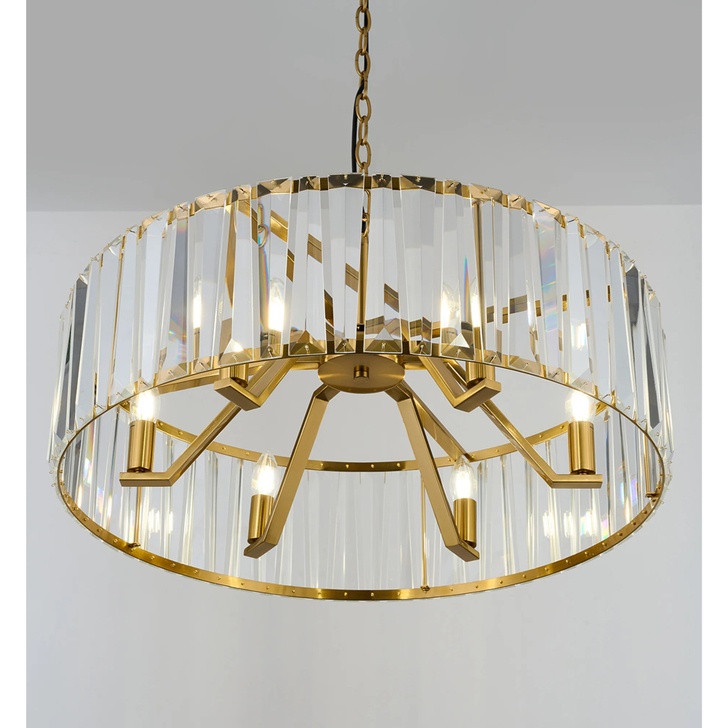 Idolite Windsor Brass Round 6 Light Crystal Pendant Light - 60cm