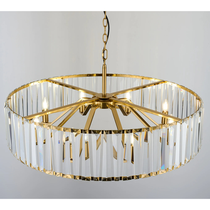 Idolite Windsor Brass Round 8 Light Crystal Pendant Light - 90cm