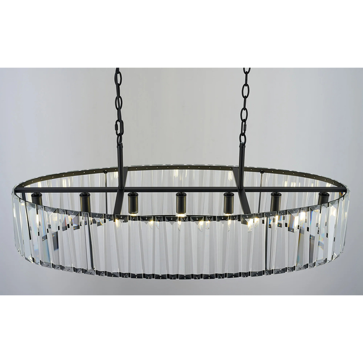 Idolite Windsor Satin Black Linear 7 Light Crystal Pendant Light - 90cm