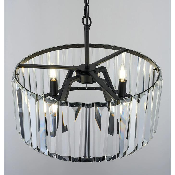 Idolite Windsor Satin Black Round 4 Light Crystal Pendant Light - 50cm
