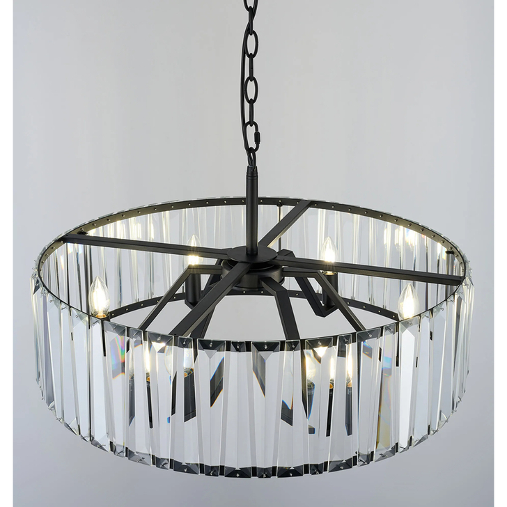 Idolite Windsor Satin Black Round 6 Light Crystal Pendant Light - 60cm