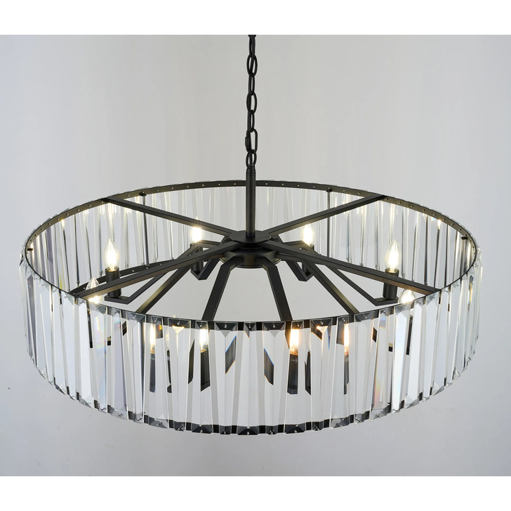 Idolite Windsor Satin Black Round 8 Light Crystal Pendant Light - 90cm