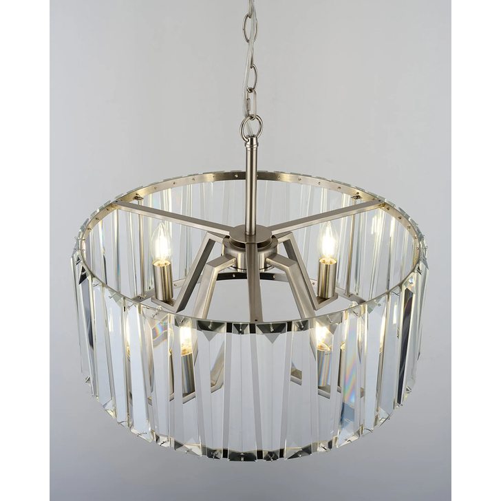 Idolite Windsor Satin Nickel Round 4 Light Crystal Pendant Light - 50cm