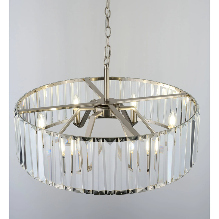 Idolite Windsor Satin Nickel Round 6 Light Crystal Pendant Light - 60cm