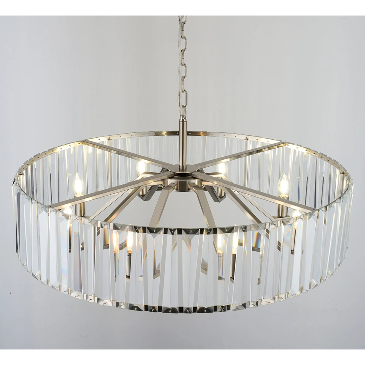 Idolite Windsor Satin Nickel Round 8 Light Crystal Pendant Light - 90cm