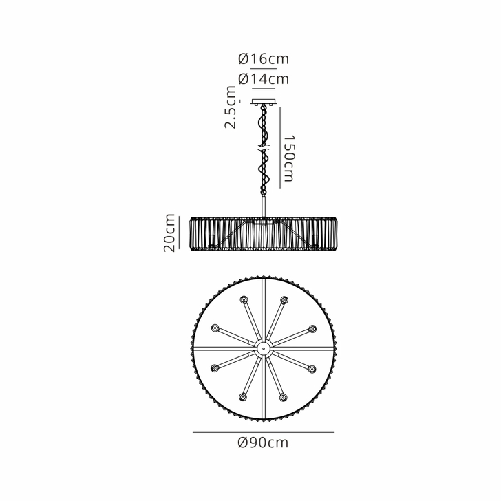 Idolite Windsor Satin Nickel Round 8 Light Crystal Pendant Light - 90cm