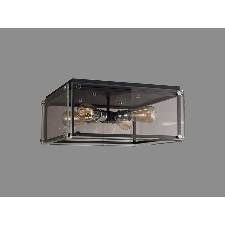 Idolite Wiredu Matt Black & Polished Chrome 4 Light Flush Ceiling Light With Clear Glass Panels