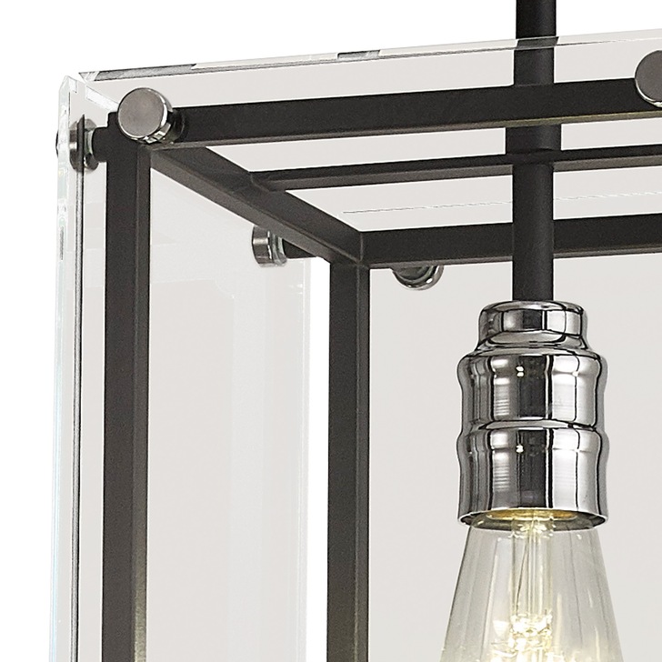 Idolite Wiredu Matt Black & Polished Chrome Single Pendant/Semi Flush Ceiling Light With Clear Glass Panels