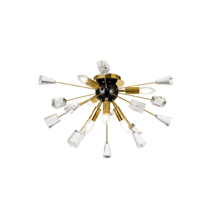 Idolite Zagros Brushed Gold Finish 6 Light Semi Flush Crystal Ceiling Light