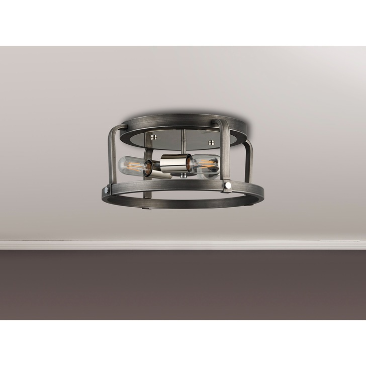 Idolite Zala Pewter And Polished Nickel 3 Light Flush Ceiling Light