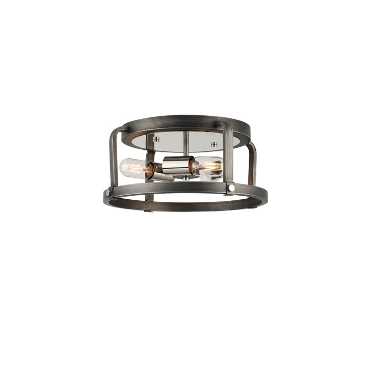 Idolite Zala Pewter And Polished Nickel 3 Light Flush Ceiling Light