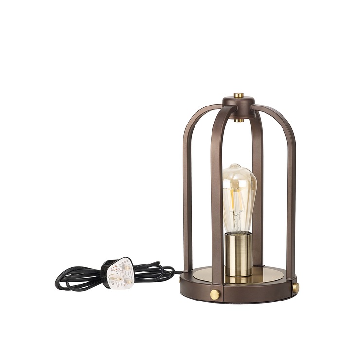 Idolite Zala Antqiue Bronze Table Lamp Complete With Wood Detailing