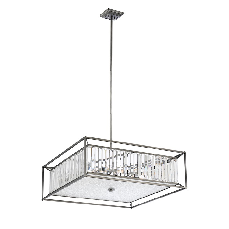 Idolite Zuri 12 Light Square Pendant/Semi-Flush Ceiling Light Pewter With Clear Glass