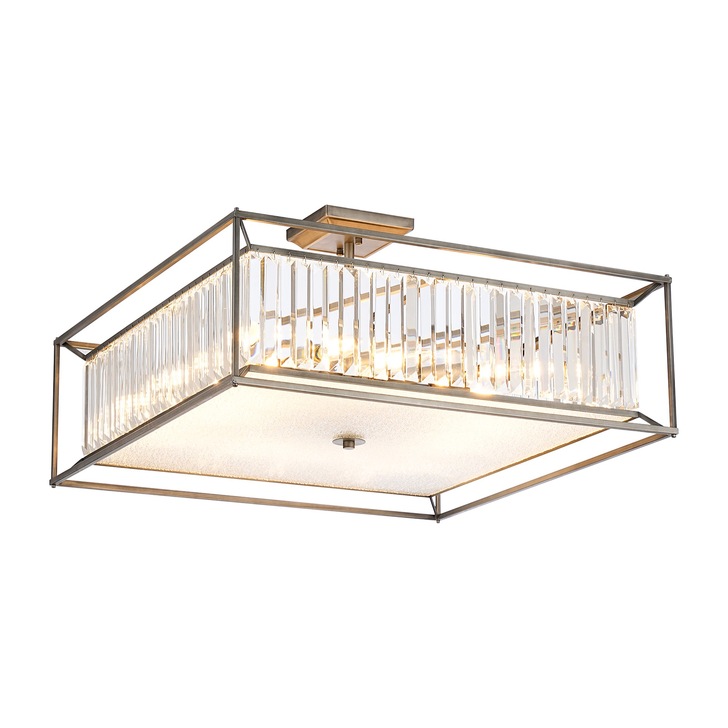 Idolite Zuri 12 Light Square Pendant/Semi-Flush Ceiling Light Pewter With Clear Glass