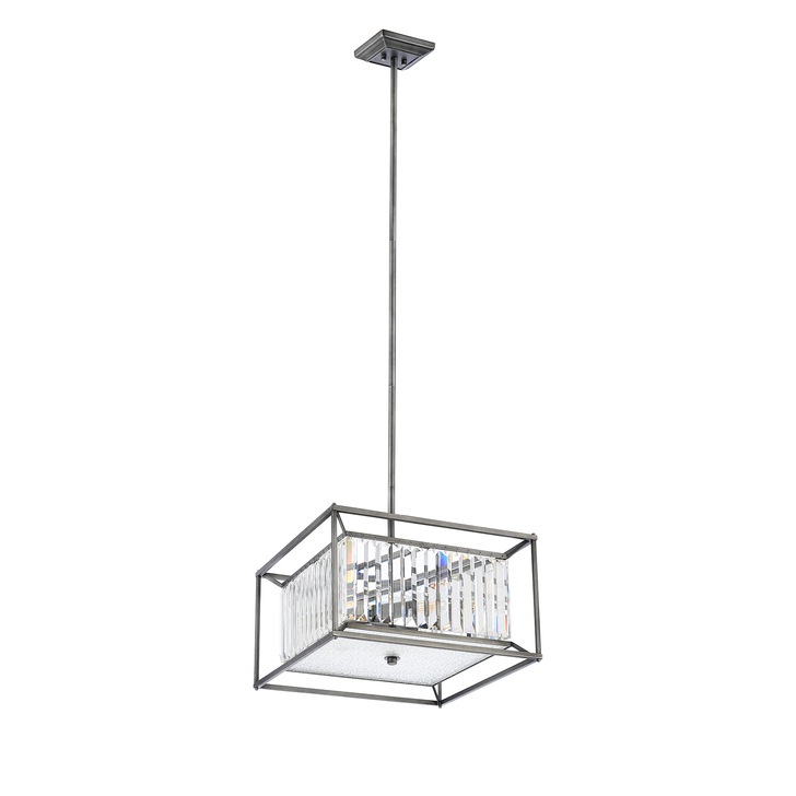 Idolite Zuri 4 Light Square Pendant/Semi-Flush Ceiling Light Pewter With Clear Glass