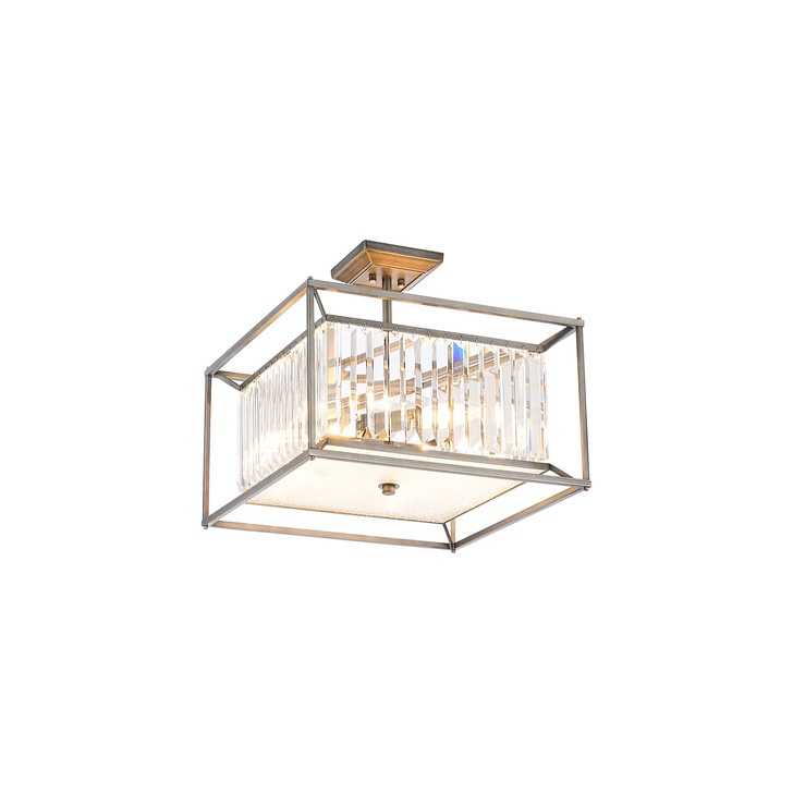 Idolite Zuri 4 Light Square Pendant/Semi-Flush Ceiling Light Pewter With Clear Glass