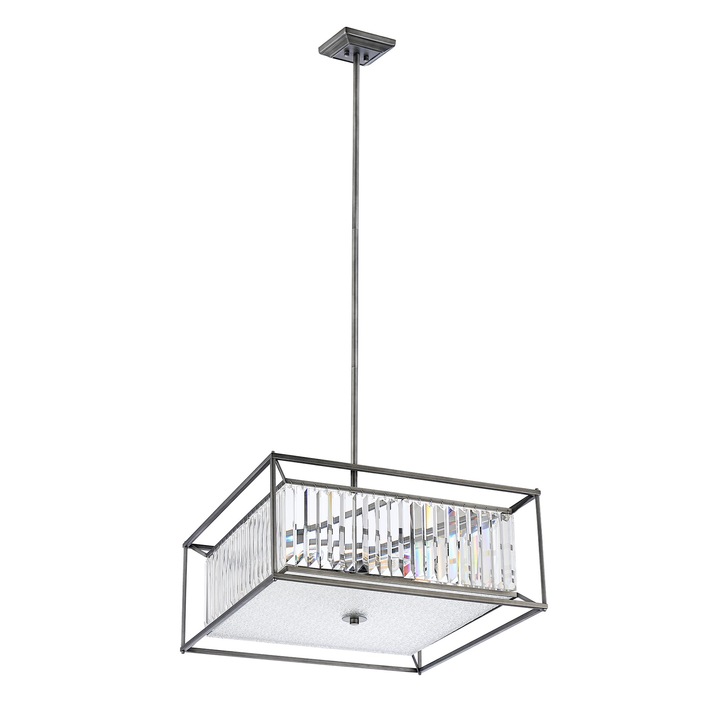 Idolite Zuri 6 Light Square Pendant/Semi-Flush Ceiling Light Pewter With Clear Glass