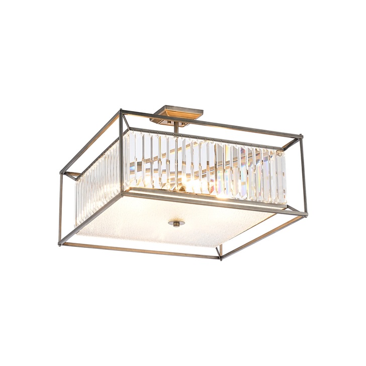 Idolite Zuri 6 Light Square Pendant/Semi-Flush Ceiling Light Pewter With Clear Glass