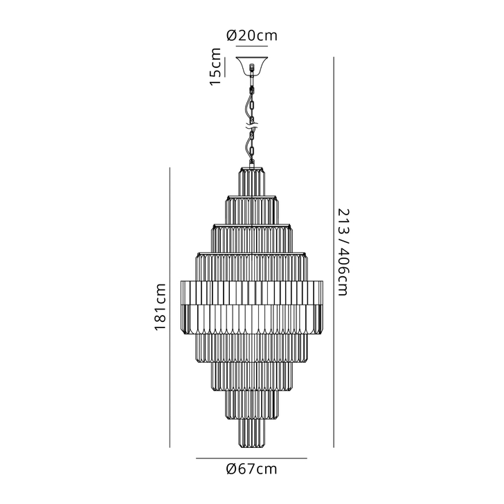 Idolote Carpathian 90cm 9 Tier Extra Large Diamond Round Glass 9 Tier Pendant Light in Polished Nickel Complete With Clear Smoked Glass
