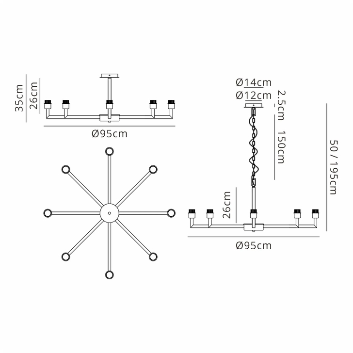 Idolite Ruari Satin Nickel 8 Light Pendant (Frame Only)