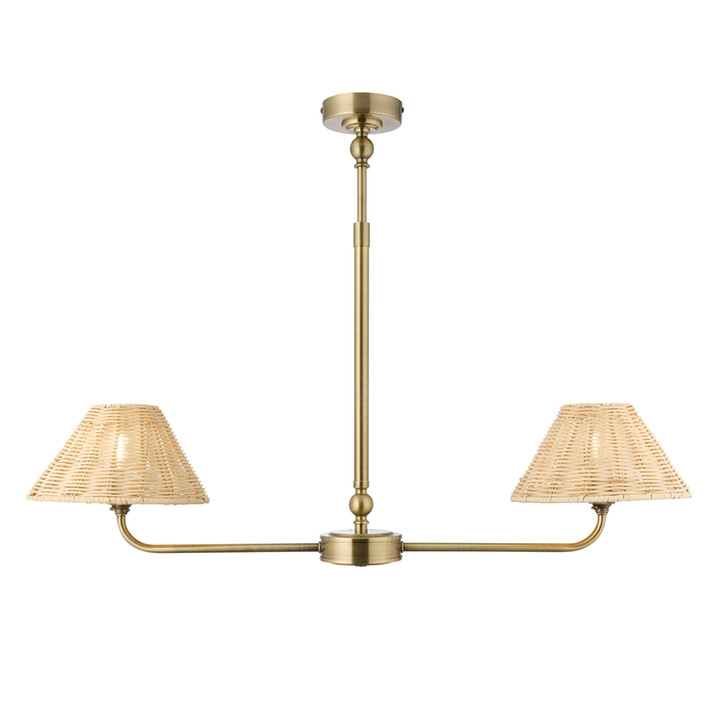 Jericho 2 Light Linear Telescopic Pendant Antique Brass With Natural Rattan Shades