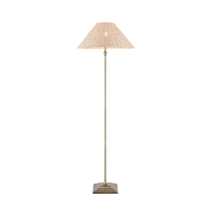 Jericho Floor Lamp Antique Brass With Natural Rattan Shade