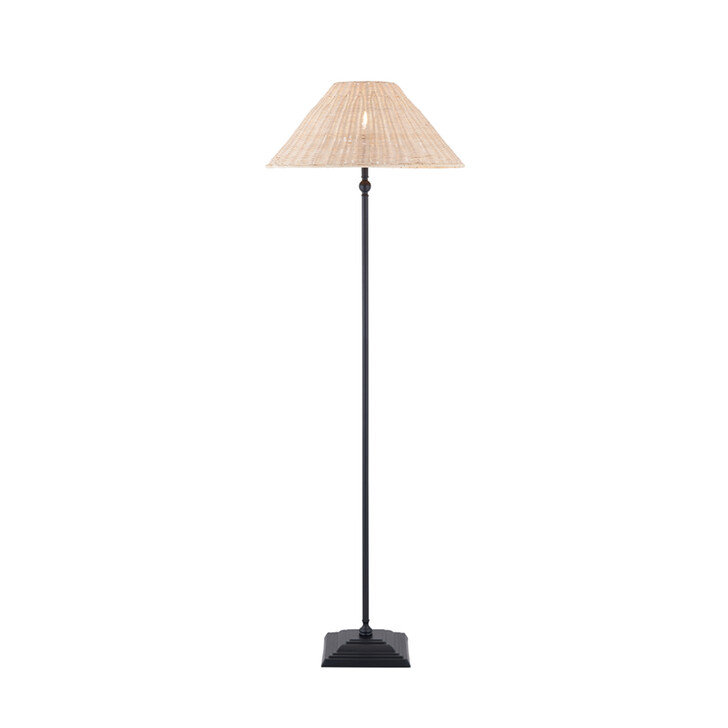 Jericho Floor Lamp Matt Black With Natural Rattan Shade