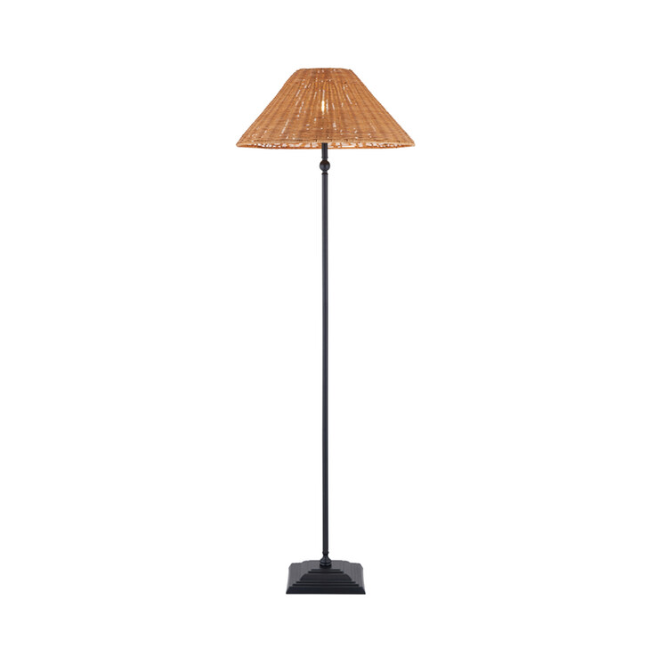 Jericho Floor Lamp Matt Black With Warm Brown Rattan Shade