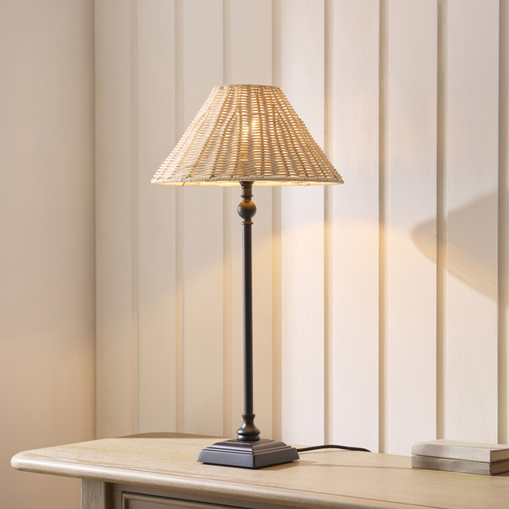 Jericho Table Lamp Matt Black With Natural Rattan Shade