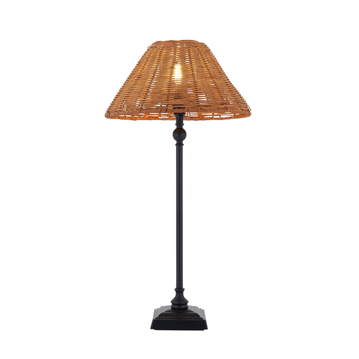Jericho Table Lamp Matt Black With Warm Brown Rattan Shade