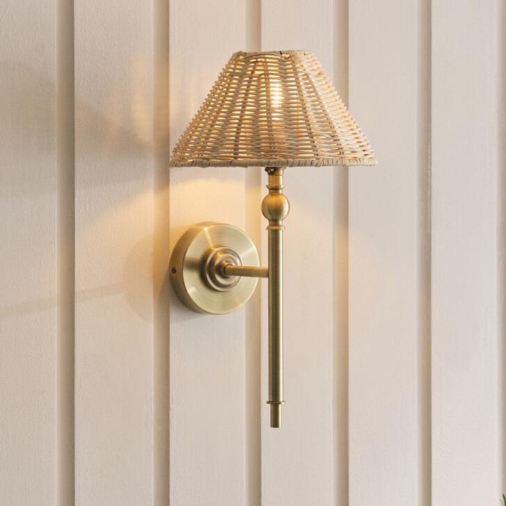 Jericho Wall Light Antique Brass With Natural Rattan Shade