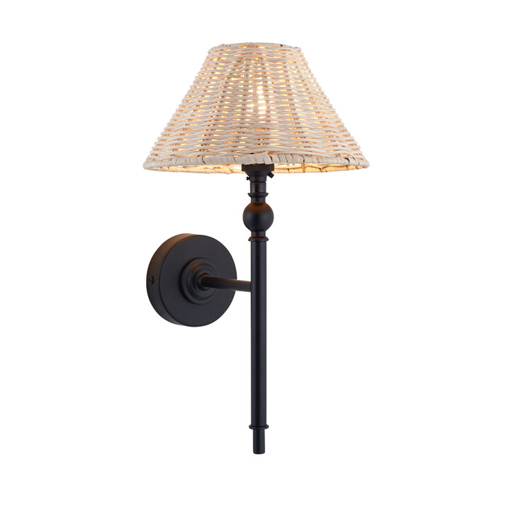 Jericho Wall Light Matt Black With Natural Rattan Shade