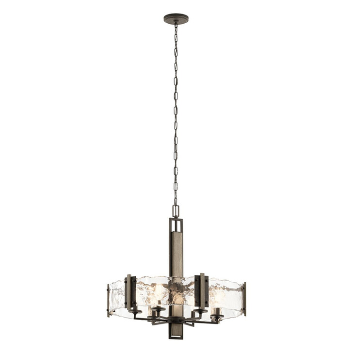 Kichler Aberdeen Distressed Grey Wood 6 Light Round Pendant Complete With Clear Water Glass